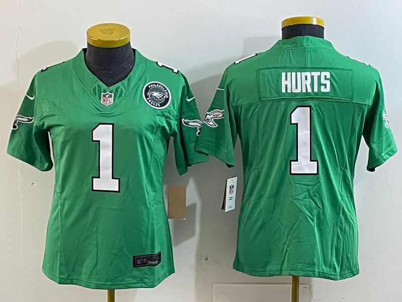 Youth Philadelphia Eagles #1 Hurts Green three generations 2025 Nike Vapor Limited NFL Jersey style 4